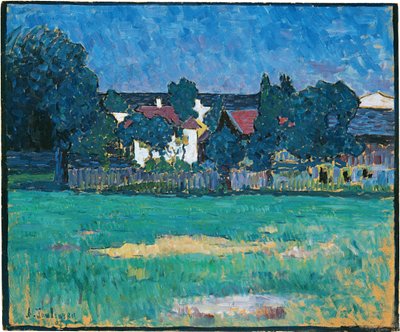 Wasserburg landschap met huizen en veld, 1907 door Alexej von Jawlensky