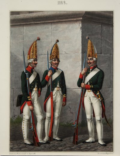 Grenadiers van het Preobrazhensky, Semenovsky en Izmailovsky Regiment in 1796-1797, 1840s door Alexey Gavrilovich Petrovsky