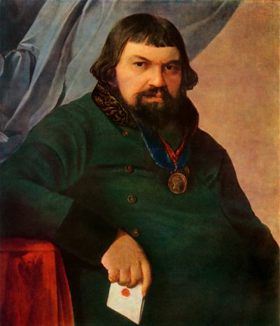 Portret van Obrazstsov, een koopman uit Rshev, 1830s, 1965 door Alexey Venetsianov