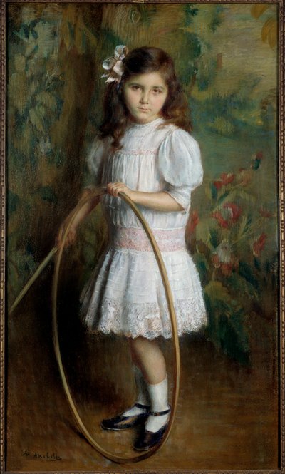 Dochter van de kunstenaar met een hoepel, schilderij door Alexis Axilette (1860-1931), 1909 door Alexis Axilette
