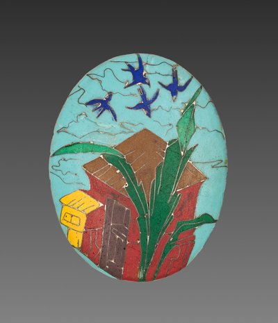 Set van vier medaillonpanelen (goud en cloisonné email) door Alexis Falize
