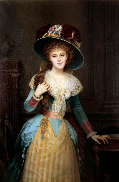 Portret van vrouw met grote hoed door Alexis Joseph Perignon