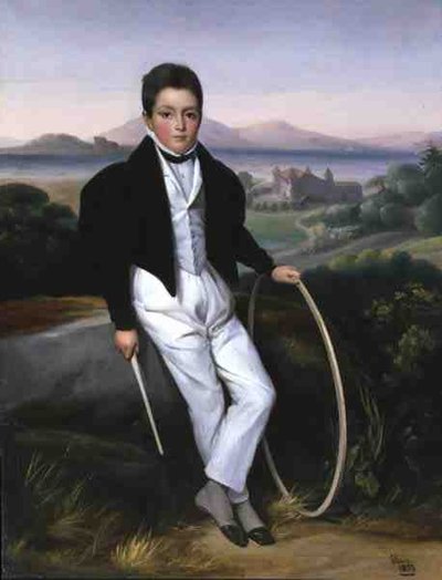 Portret van een Jongen met een Hoepel, vermoedelijk Ferdinando Maria van Savoye (1822-55) 1833 door Alexis Leon Louis Valbrun