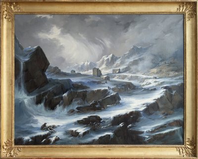 De Col du Grand Saint Bernard, een romantische scène die de besneeuwde bergpas toont door Alexis Nicolas Noël
