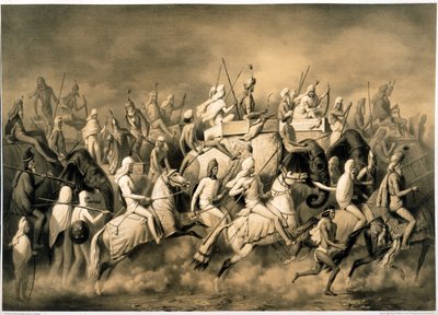 Maharaja Sher Singh van Punjab en zijn gevolg op jacht, illustratie uit 
