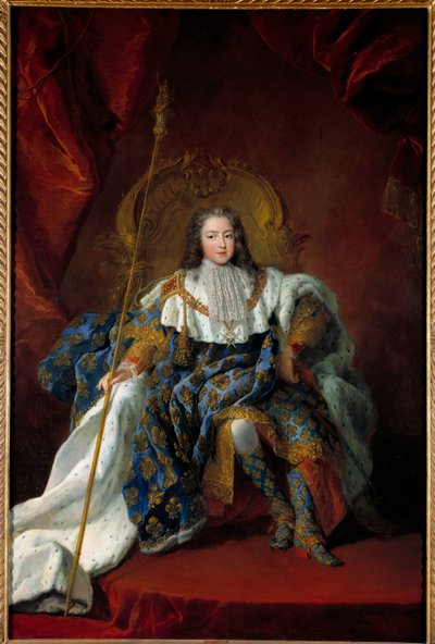 Portret van Lodewijk XV (1710-1774) als kind op zijn troon in de kroningskleding. Schilderij door Alexis Simon Belle (1674-1734) 1723 door Alexis Simon Belle