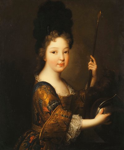 Portret van een meisje, halflang, als Minerva door Alexis Simon Belle