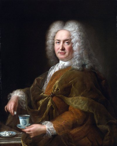 Portret van een heer met een kopje chocolade door Alexis Simon Belle