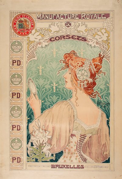 Manufacture Royale de corsets, 1897 door Alfons Marie Mucha