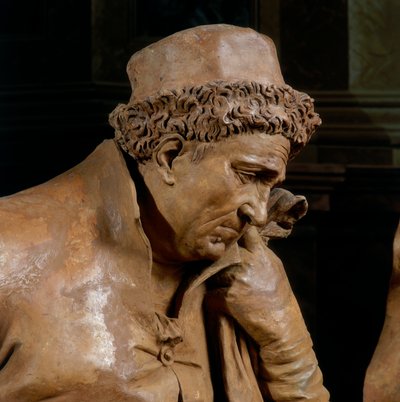 Jozef van Arimathea, detail van de Bewening van Christus, in de kapel van de Zalige Aldrovandi (terracotta) door Alfonso Lombardi
