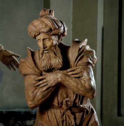 Nicodemus, detail van de Bewening van Christus, in de Kapel van de Zalige Aldrovandi (terracotta) door Alfonso Lombardi