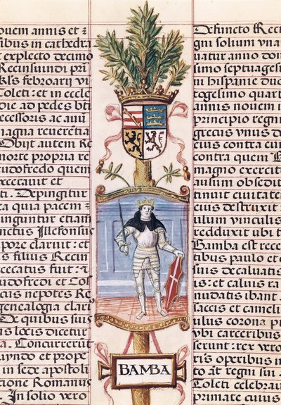 Portret van de Visigotische koning Wamba (overleden 688, Koning van Spanje van 672-680/681) door Alfonso de Cartagena