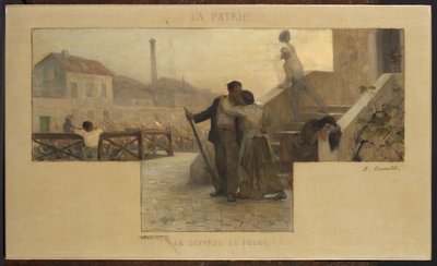 Schets voor de trouwzaal van het stadhuis van Arcueil-Cachan: Het Vaderland - de verdediging van het huis door Alfred Henri Bramtot