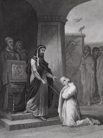 Esther voor koning Ahasveros, Esther, hoofdstuk 15, vers 11 door Alfred (after) Johannot