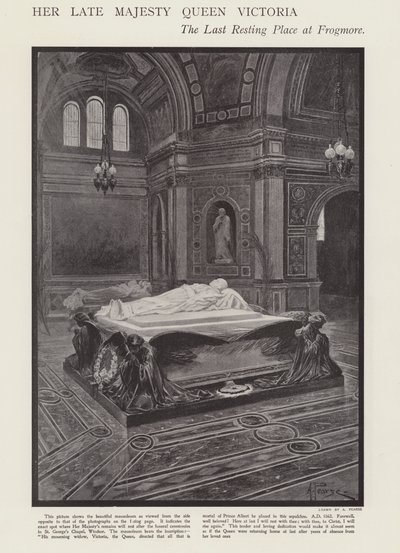 De laatste rustplaats van koningin Victoria in Frogmore (litho) door Alfred (after) Pearse