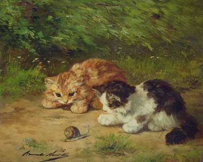 Kittens en slak door Alfred Brunel de Neuville