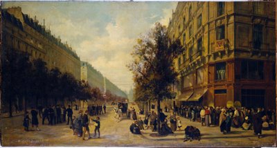 Rij bij de deur van een kruidenierswinkel (hoek van rue Réaumur en boulevard Sébastopol) in november 1870, in 1871 door Alfred /Brunner Lacoste Emile (1838 81) Decaen