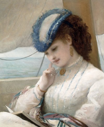 Een Meisje Lezend in een Zeilboot door Alfred Chantrey Corbould