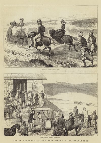 Indiase schetsen, op de Peer Merde Heuvels, Travancore door Alfred Chantrey Corbould