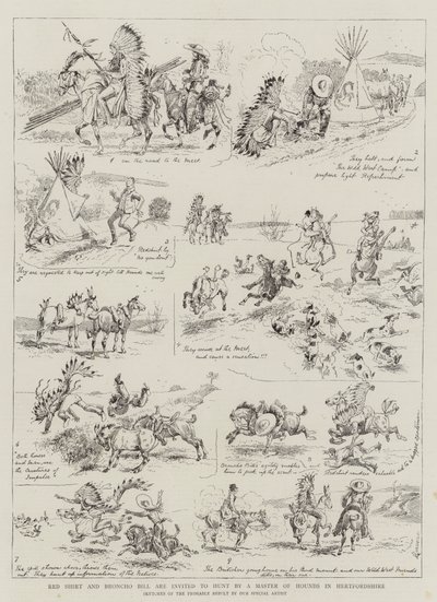 Red Shirt en Broncho Bill worden uitgenodigd om te Jagen door een Meester van de Jacht in Hertfordshire door Alfred Chantrey Corbould