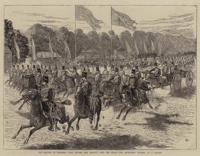 De parade in Windsor Park voor Hare Majesteit en de sjah, de artillerie passeert in galop door Alfred Chantrey Corbould