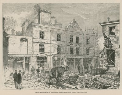 De dynamiet aanslagen in Westminster; Algemeen overzicht van de schade in Scotland Yard door Alfred Chantrey Corbould
