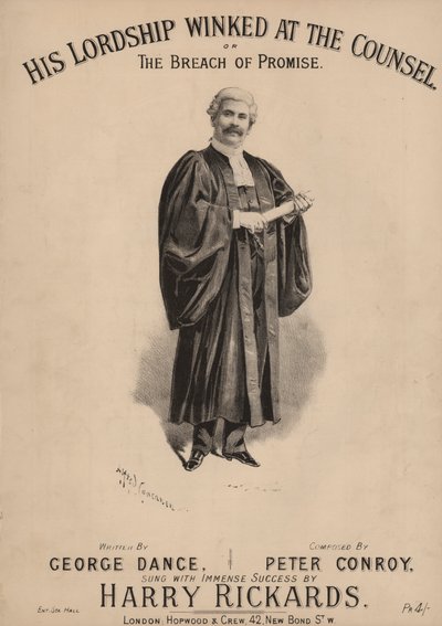 Zijn Heerlijkheid knipoogde naar de raadsman, of De beloftebreuk (kleur litho) door Alfred Concanen