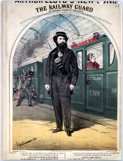 De Spoorwegwachter, omslag van de bladmuziek voor een populair Victoriaans lied van C. Plowman, 1870 door Alfred Concanen