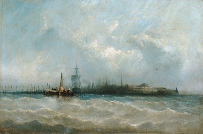 New York vanaf de haven met zicht op de Battery en Castle Garden, 1858 door Alfred Copestick