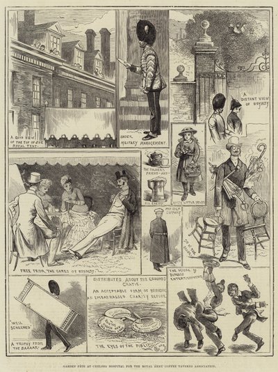 Tuinfeest in Chelsea Hospital voor de Royal Army Coffee Taverns Association door Alfred Courbould