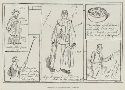 Schetsen op de uitvindingen tentoonstelling door Alfred Courbould