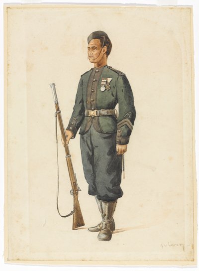 Schutter van het 4e Gurkha Regiment in oefenorde door Alfred Crowdy Lovett