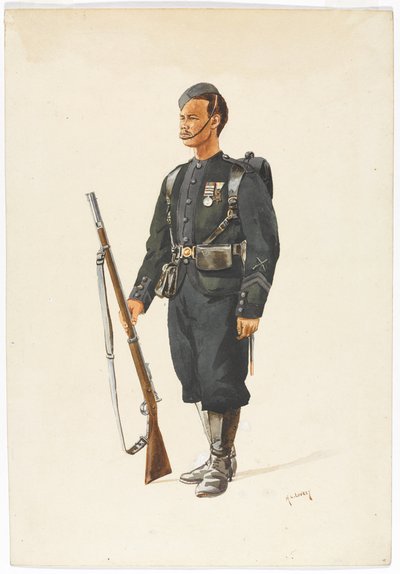 Schutter van het 4e Gurkha Regiment in marsorde door Alfred Crowdy Lovett
