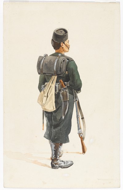 Schutter van het 4e Gurkha-regiment in marsorde, 1890 door Alfred Crowdy Lovett