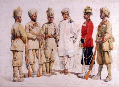 Soldaten van de 19e Punjabis Afridi van Tirah, illustratie voor 