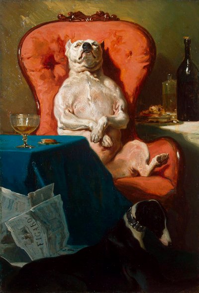 Mopshond in een leunstoel, 1857 door Alfred De Dreux