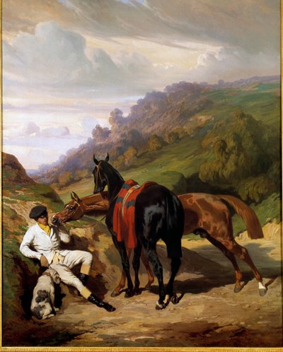 Witte jongen en zijn paarden. Schilderij door Alfred De Dreux (1810-1860). 19e eeuw. Privécollectie door Alfred Dedreux