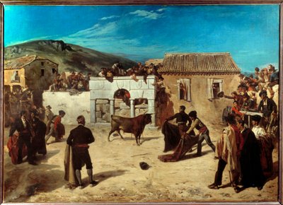 Novillada bij de Escurial. Scène van stierenvechten tussen jonge stieren en jonge stierenvechters in Spanje. Schilderij door Alfred Dehodencq (1822-1882) 1850. Pau, Museum voor Schone Kunsten door Alfred Dehodencq