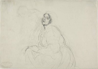 Zittende vrouw en schets van voorovergebogen figuur door Alfred Dehodencq