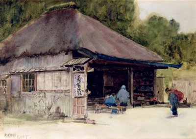Theehuis in het dorp Hakone, c.1889 door Alfred East