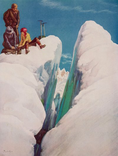 De gletsjerspleet, bergtragedie, tekening door Alfred Bestall (1892-1986) uit The Tatler, nr. 1366, augustus 31 door Alfred Edmeades Bestall