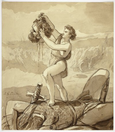 David en Goliath door Alfred Edward Chalon