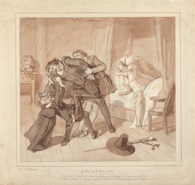 Gil Blas, Terwijl Hij Geneeskunde Beoefent onder Dr. Sangrado, Ontmoet Dr. Cuchillo aan het Bed van de Kruidenier door Alfred Edward Chalon