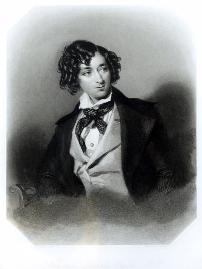 Portret van Benjamin Disraeli Esquire (1804-81) M.P., gegraveerd door H. Robinson, c.1840 door Alfred Edward Chalon