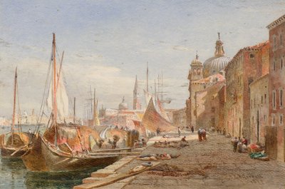 Aken aan een kade, Venetië door Alfred Edward Goodall
