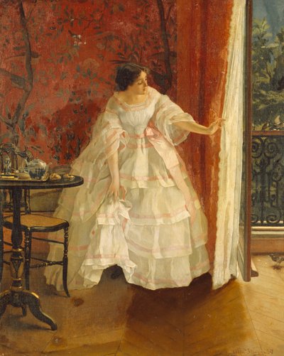Dame bij een Raam die Vogels Voert, c.1859 door Alfred Emile Stevens