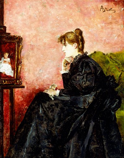 Dame in het zwart door Alfred Emile Stevens