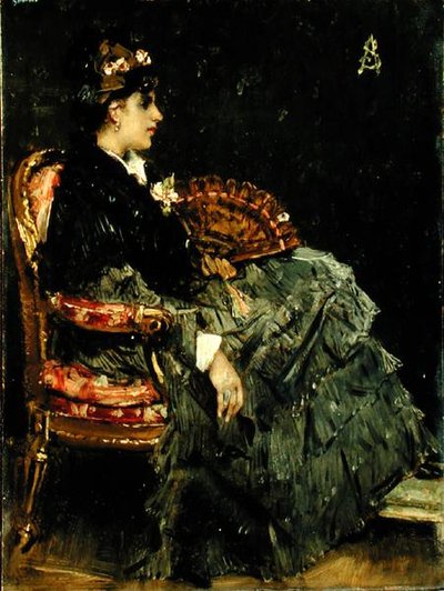 Zittende dame met een waaier door Alfred Emile Stevens