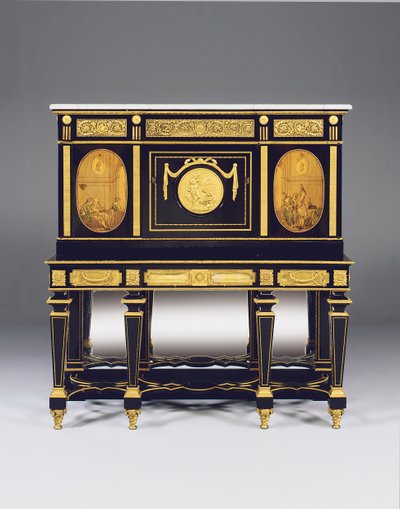 Kast-op-stand, met inlegpanelen en constructieve elementen van een commode door David Roentgen, de friesmonturen toegeschreven aan Francois Redmond door Alfred Emmanuel Louis Beurdeley