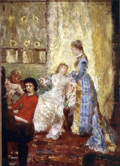 Dame in een Blauwe Jurk of De Piano door Alfred George Stevens